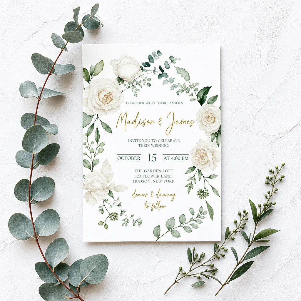 Greenery wedding invitation printed in Mapleton, Utah