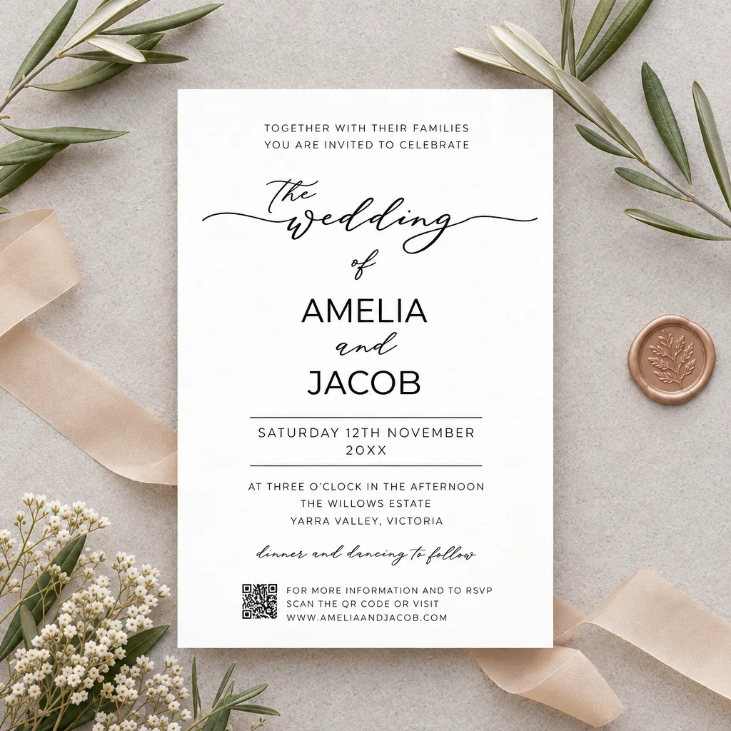 Modern wedding invitation printed in Mapleton, Utah