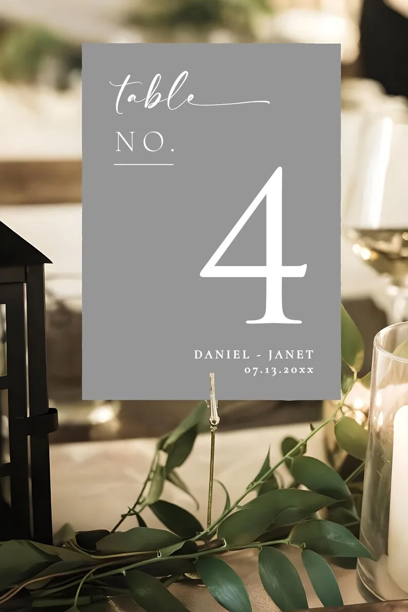 Smoke grey personalized wedding table numbers