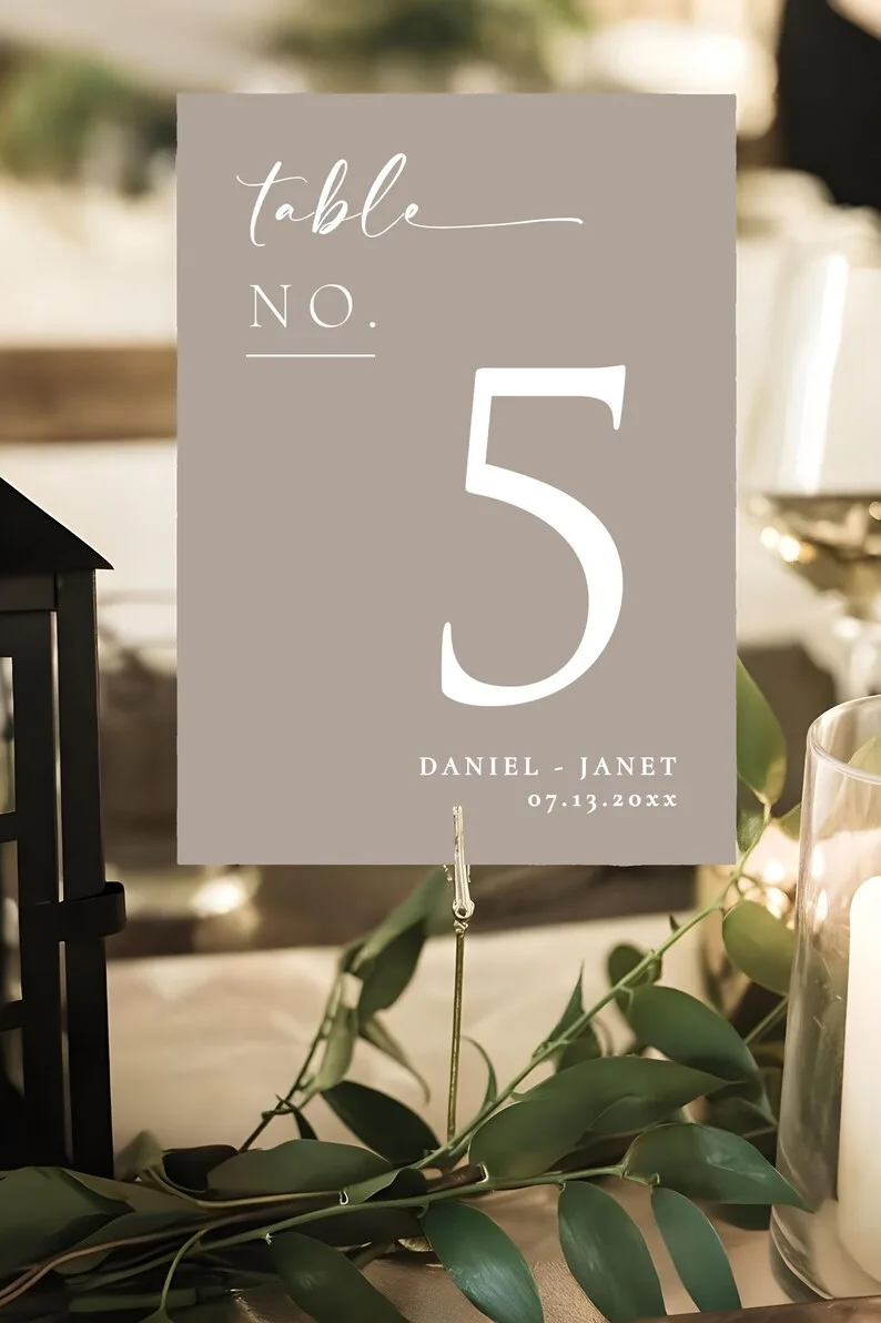 Brown personalized wedding table numbers