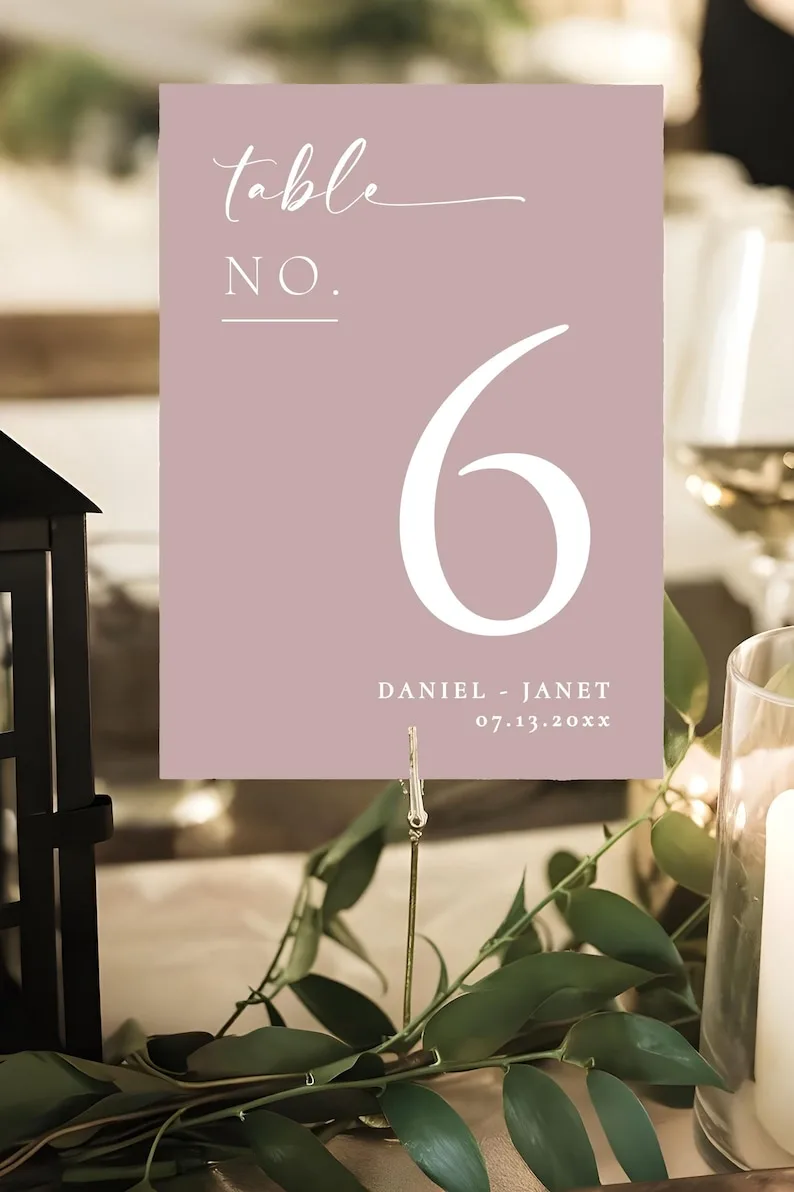 Rose pink personalized wedding table numbers
