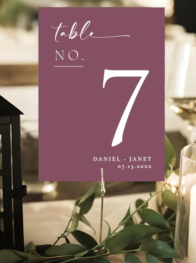 Velvet pink personalized wedding table numbers